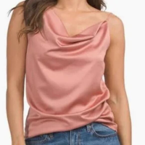 NWT VENTI6 ANTIQUE ROSE SATINE ONE SHOULDER COWL NECK CAMI TOP MEDIUM ITALY - Picture 1 of 7